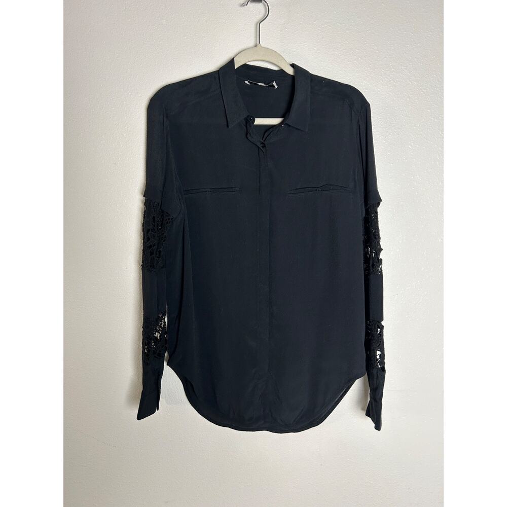 Iro black lace sleeves Basic Classic Button Down Dethie shirt blouse Size 38/8